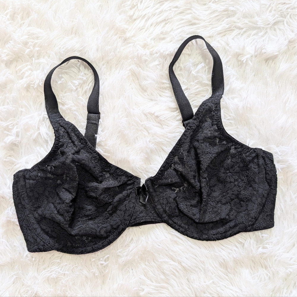 Wacoal Black Nylon Sheer Stretch Lace Unlined Underwire Full Cup Bra Size 34D